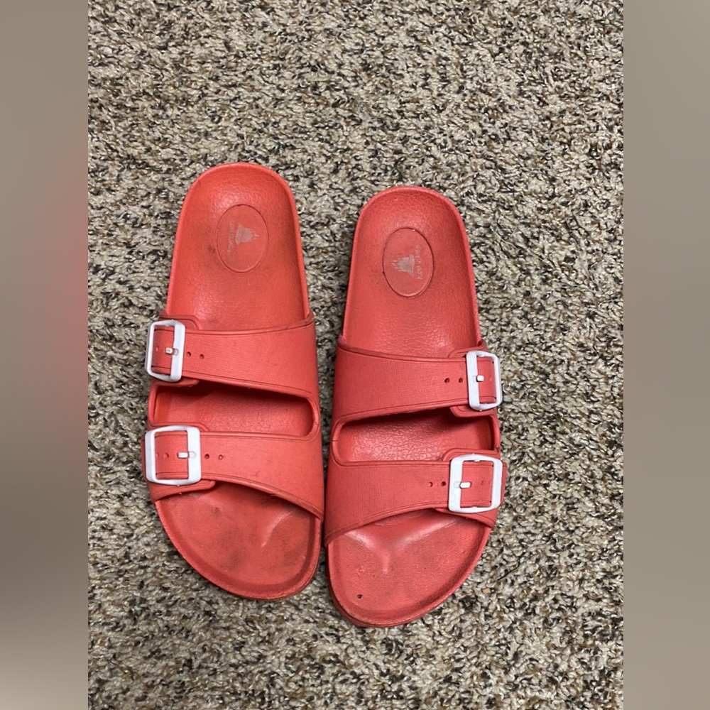 Pink slip on sandals